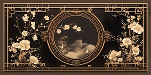 中式黑金花卉云纹装饰画