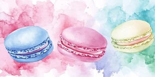 水彩风多彩马卡龙甜点