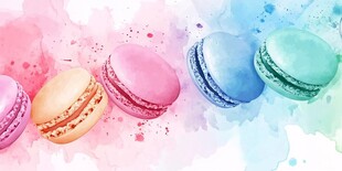 多彩马卡龙的甜蜜水彩世界