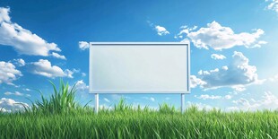 草地广告牌 蓝天白云背景