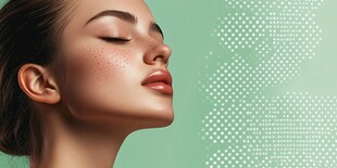 闭眼神情优雅的雀斑女性