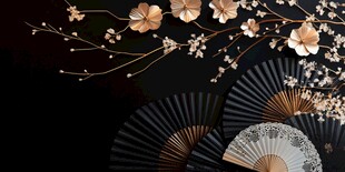 中式古风折扇与花卉装饰