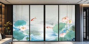 中式荷花锦鲤背景墙装饰