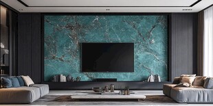 现代风客厅 蓝绿色岩板背景墙