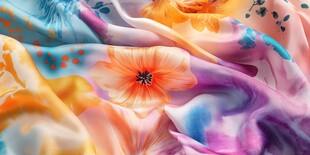 绚丽花卉图案丝绸面料