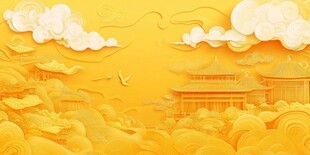 金色古风云海中式建筑图景