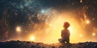 孩童仰望璀璨星空
