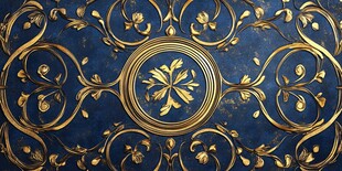 蓝色背景上的金色华丽花纹