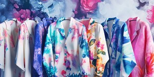 多彩花卉风衬衫整齐陈列