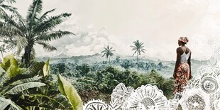 非洲女子眺望繁茂丛林