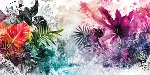 水彩绘热带植物绚丽图景