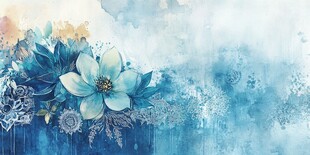 梦幻蓝调花卉水彩画背景