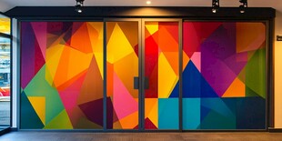 多彩几何图案玻璃门装饰