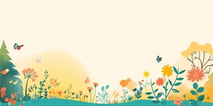 春日烂漫花草蝴蝶插画