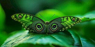 绿眸蝴蝶静栖绿叶间