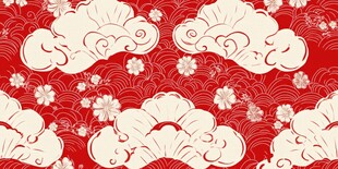 中式云纹花卉红色背景图案