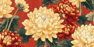 1 中式红底菊花花卉图案