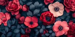 深红花朵与绿叶梦幻组合