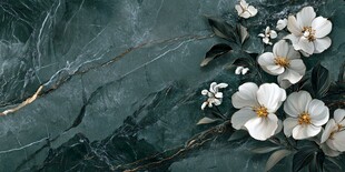 墨绿大理石上的素雅白花