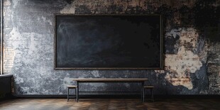 复古风墙面搭配黑板与长椅