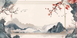 中式山水花鸟意境图
