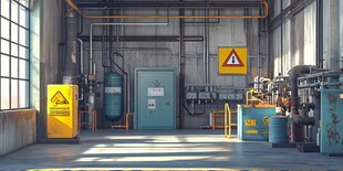 工业厂房内的设备与警示标识