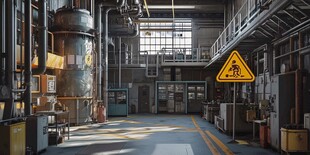 工业厂房内部及警示标志