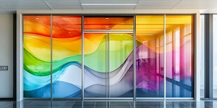 彩色波浪玻璃墙办公空间
