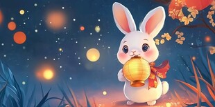 玉兔提灯贺佳节