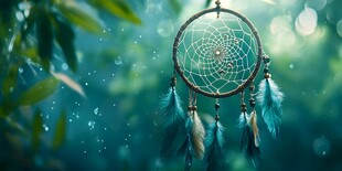 梦幻捕梦网悬挂于绿意间