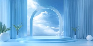 梦幻蓝色拱门云端展示空间