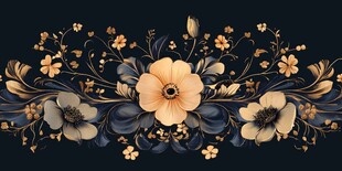 黑金花卉图案装饰元素