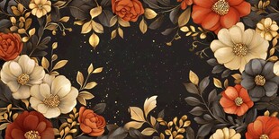 花卉环绕的黑金背景图案