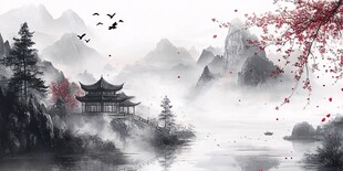 水墨山水间的古韵亭景