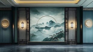 中式山水风大厅壁画设计