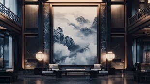中式厅堂 巨幅山水墨韵