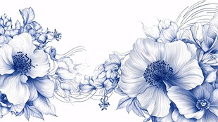 蓝白花卉插画 精致优雅
