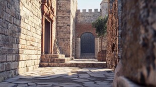 古老石砌城堡中的幽静小巷