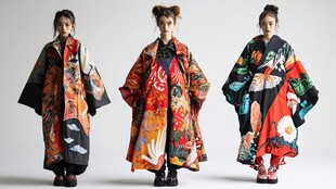 三位模特展示特色和服服饰