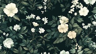 深底白花植物图案设计