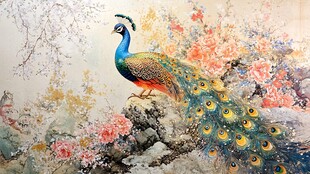 孔雀栖花图