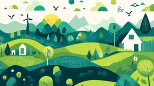 田园风光插画 清新自然景色