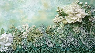 梦幻绿底蕾丝花卉装饰画