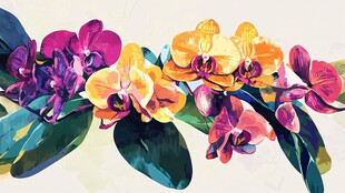 多彩蝴蝶兰水彩艺术画