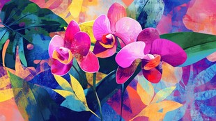 梦幻多彩兰花插画