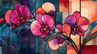 梦幻多彩兰花艺术插画