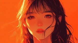 橙光下的唯美长发女孩