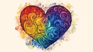 彩虹爱心水彩艺术图案