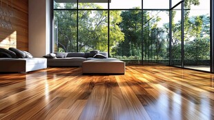 现代明亮客厅木地板景观