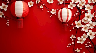 喜庆红灯笼配烂漫花枝